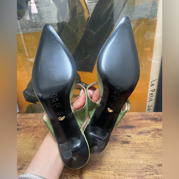 Terre Peck Italy Pointed Toe Mules with Buckle in Green Size 38.5 - Picture 3 of 4